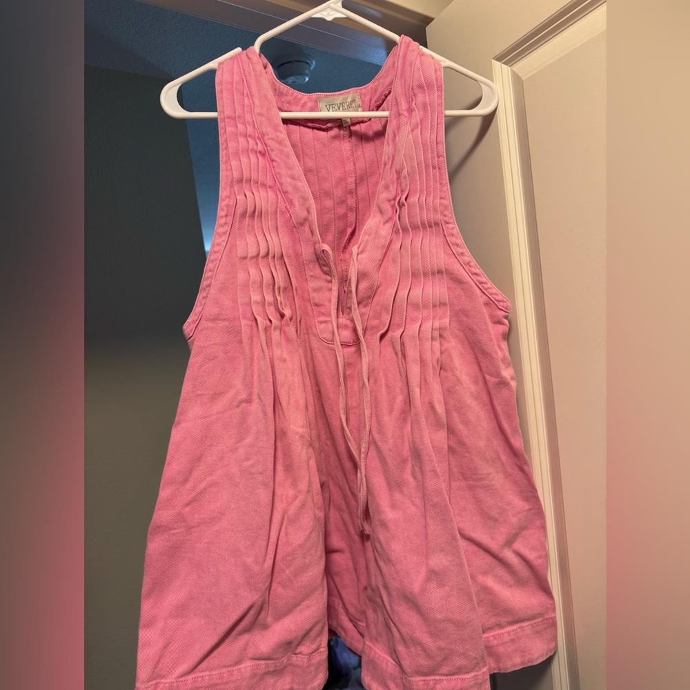 Pink denim romper